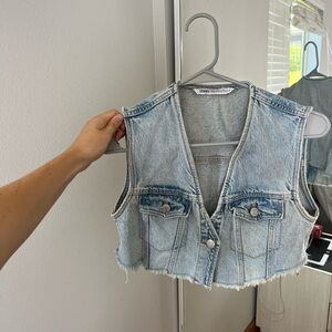 Zara Light Blue Denim Crop Top